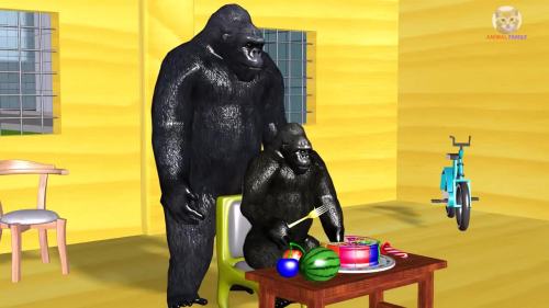 欢乐卡通：小猩猩开生日派对，妈妈为它准备了好多好吃的，好棒呀