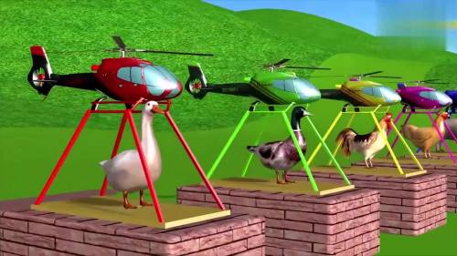 儿童动画：大白鹅，鸭子，鸡坐直升飞机，开心的一起来玩耍咯！