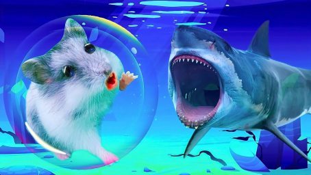 好玩的仓鼠：仓鼠在水下迷宫里游泳，突然出现了大鲨鱼！