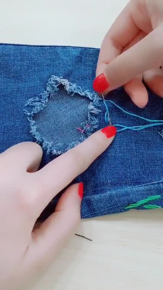 隐形针法补破洞裤不留痕迹