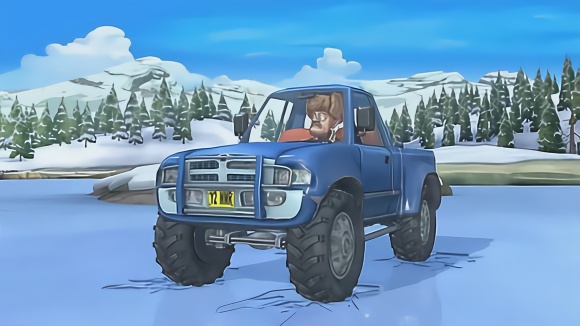 熊出没:光头强在冰上开车,冰面裂开了,车子掉下去完蛋了