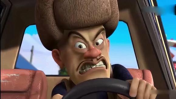 动画熊出没:光头强都把车开上天了,警察看见都懵了!