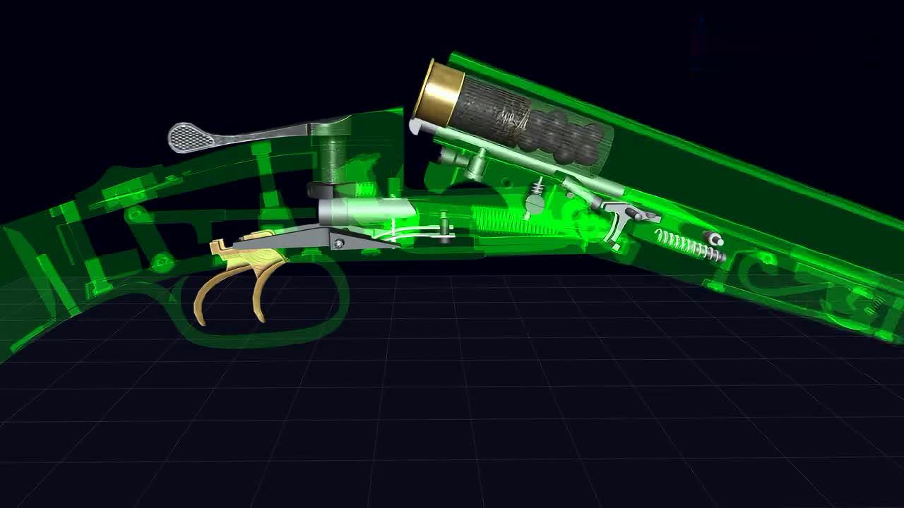 极其稀有的温彻斯特m21双管霰弹枪,3d动画演示它的工作原理